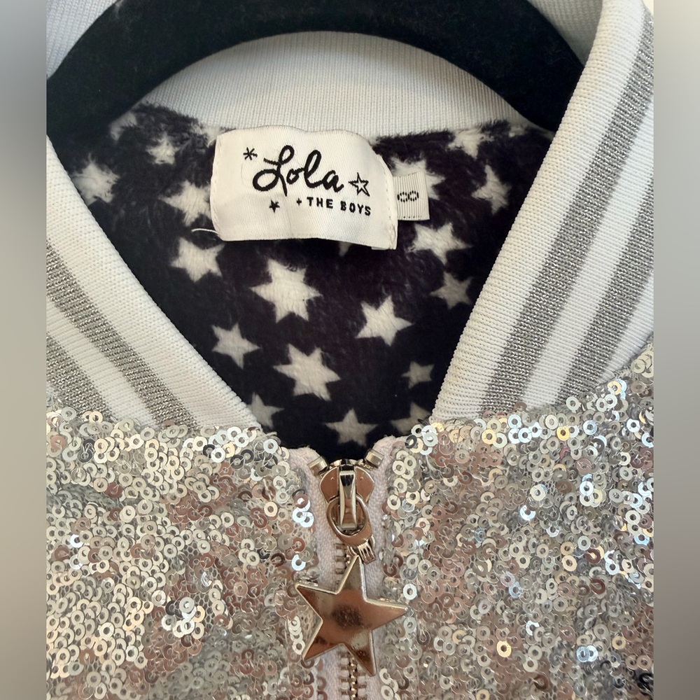 Lola + the Boys Silver Sequin Unicorn Jacket with Star Accents size 8 - Picture 3 of 6